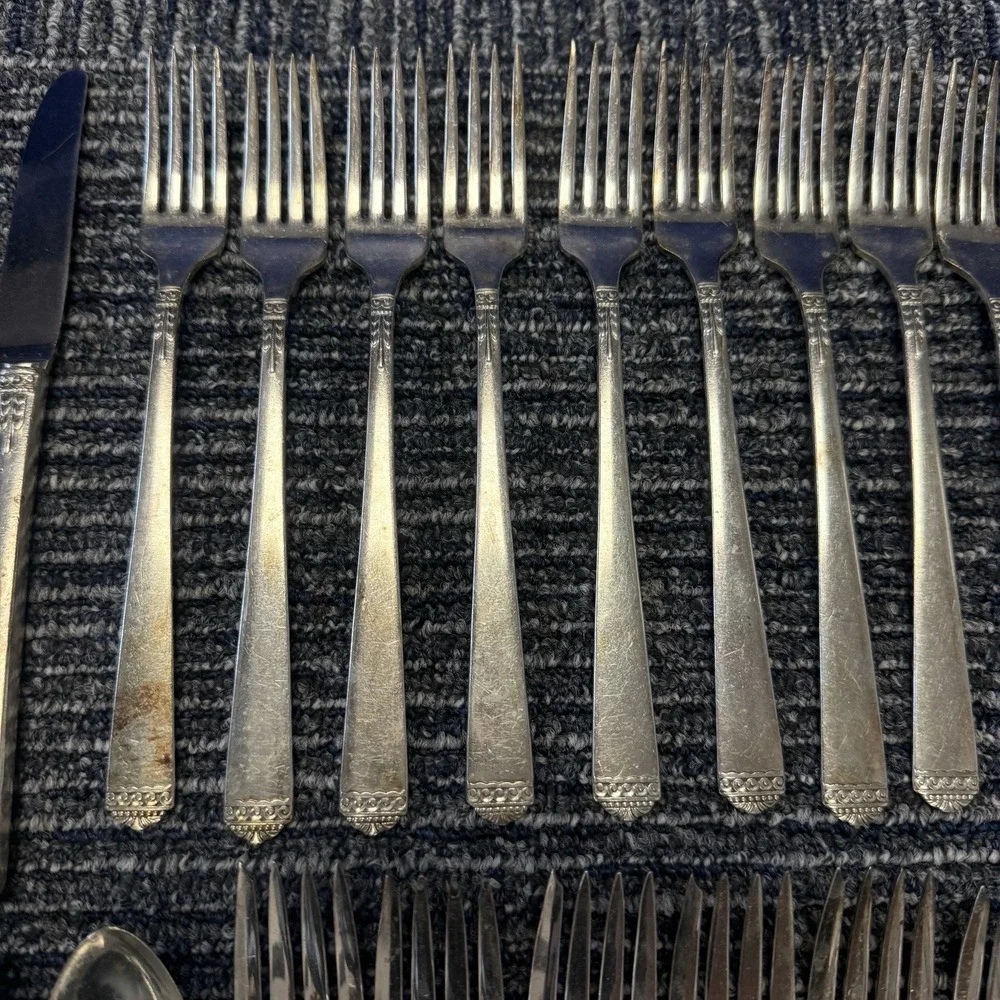 48 Pcs Oneida Surf Club Silver Plate 1881 Rogers Ltd Silverware Flatware Vintage